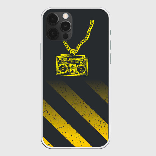 Чехол для iPhone 12 Pro Золотой магнитофон на цепи фото