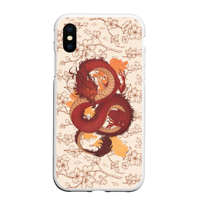 Чехол для iPhone XS Max матовый Китайский Дракон и Сакура фото