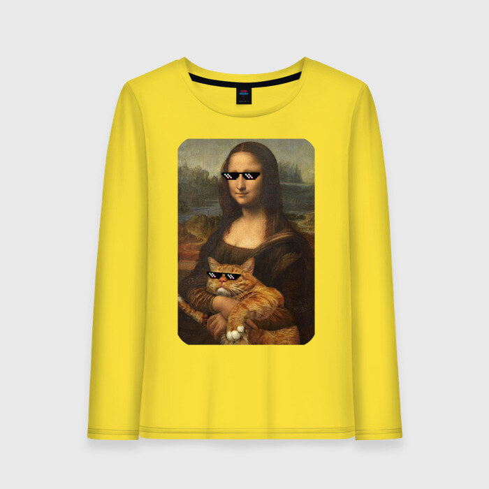 Женский лонгслив хлопок Моно Лиза с котом в очках фото