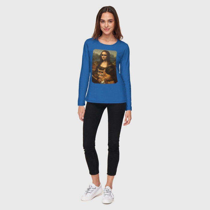 Женский лонгслив хлопок Моно Лиза с котом в очках фото