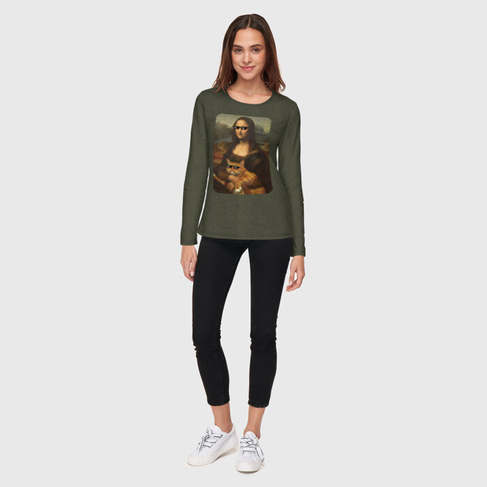 Женский лонгслив хлопок Моно Лиза с котом в очках фото