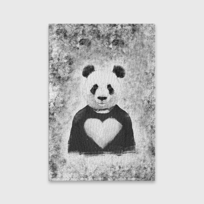 Обложка для паспорта матовая кожа Панда Любовь Сердце Меланж  фото