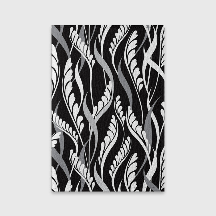 Обложка для паспорта матовая кожа  Листья в черно-Белом Цвете фото