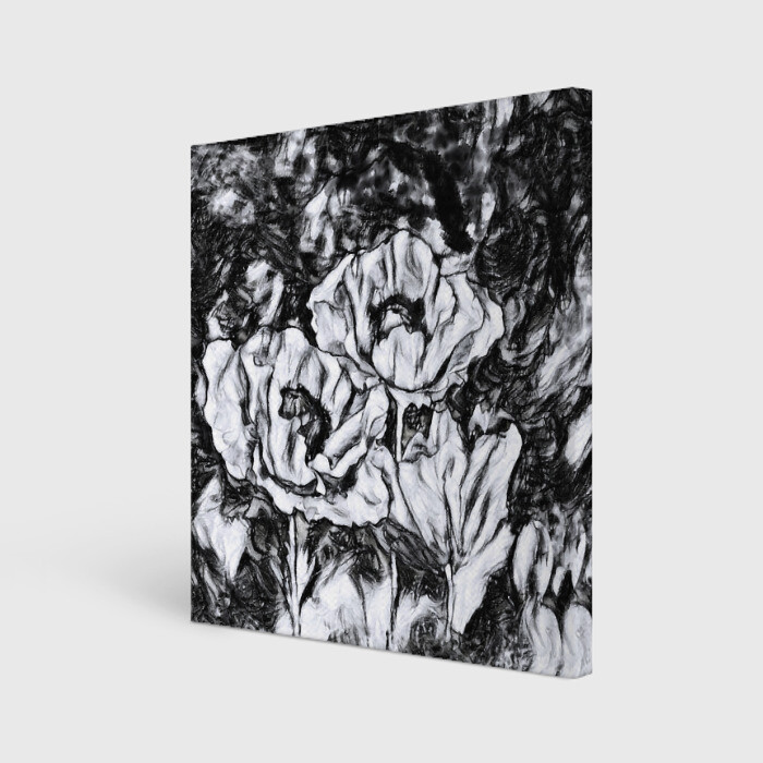 Холст квадратный Черно-белый узор. Маки. фото