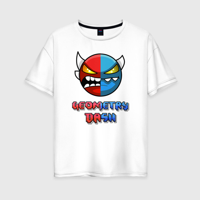 Женская футболка хлопок Oversize Geometry Dash (КРАСНЫЙ/СИНИЙ) фото