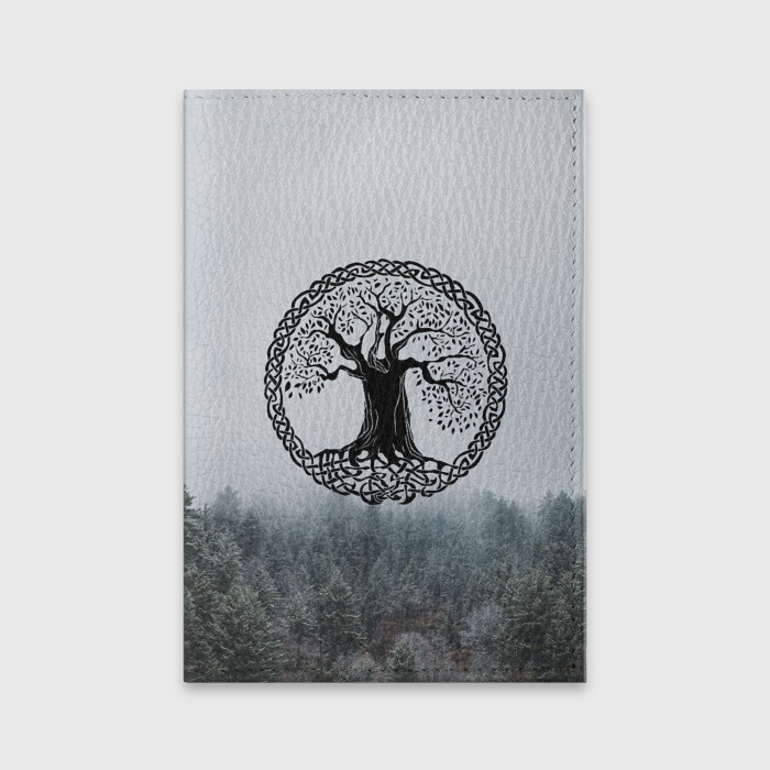 Обложка для паспорта матовая кожа Иггдрасиль | Yggdrasil (Z) фото