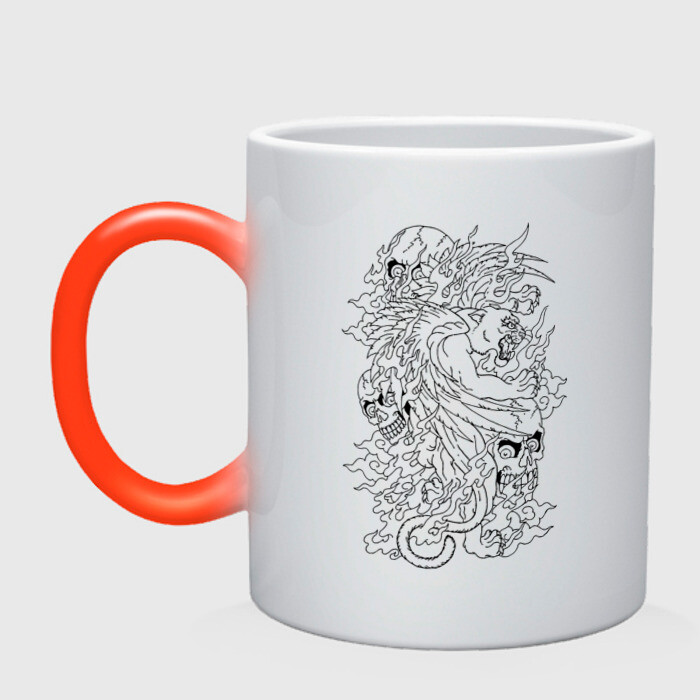 Кружка хамелеон Tiger & Skulls tattoo фото