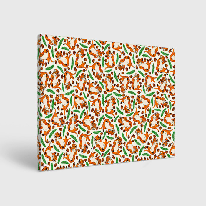 Холст прямоугольный Тигрята, еловые ветки и желуди фото