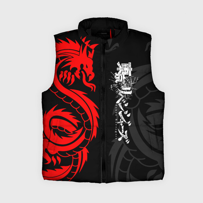 Женский жилет утепленный 3D ТОКИЙСКИЕ МСТИТЕЛИ КРАСНЫЙ ДРАКОН   ЛОГО АНИМЕ фото
