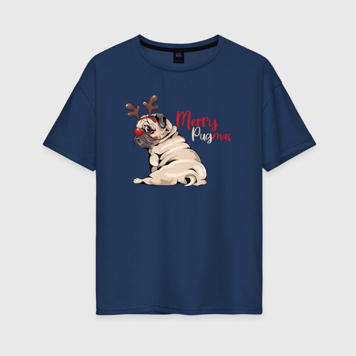 Женская футболка хлопок Oversize Merry Pugmas фото
