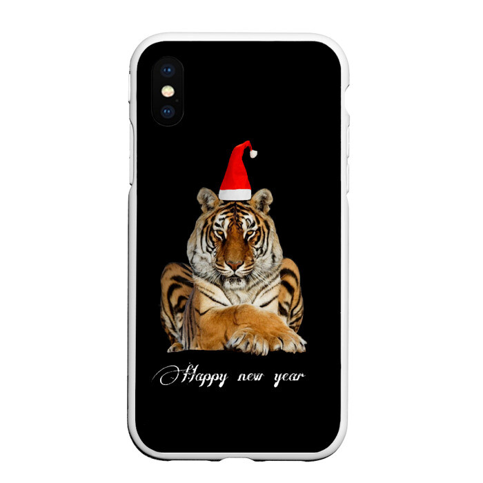 Чехол для iPhone XS Max матовый Новогодний тигр.. фото