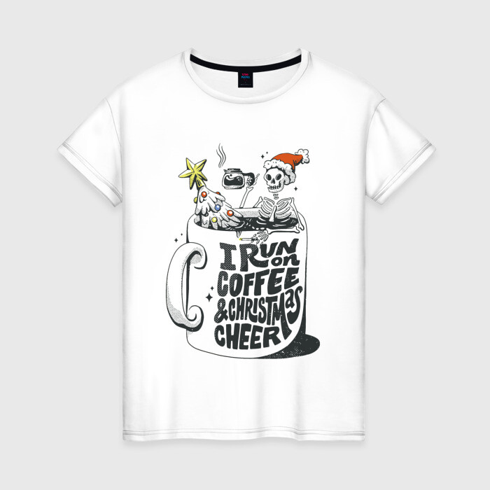 Женская футболка хлопок Coffee Christmas Skeleton фото