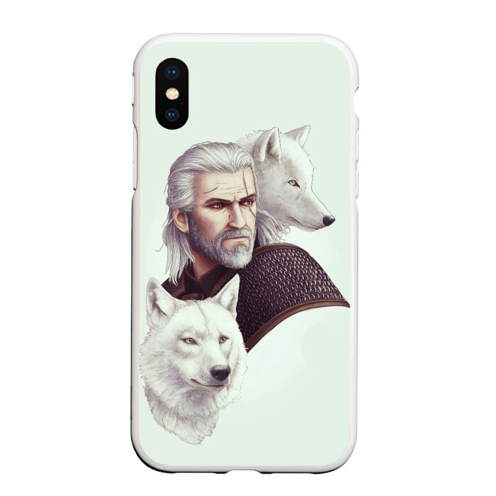 Чехол для iPhone XS Max матовый Ведьмак и белые волки фото