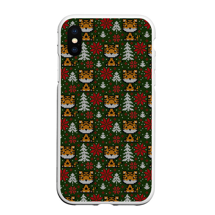 Чехол для iPhone XS Max матовый Вязаный стиль - тигр 2022 новогодний фото