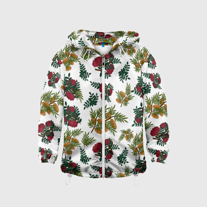 Детская ветровка 3D зимний паттерн ветки рябины фото