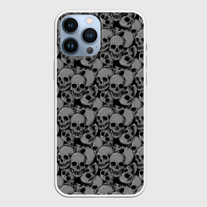Чехол для iPhone 13 Pro Max Gray skulls фото