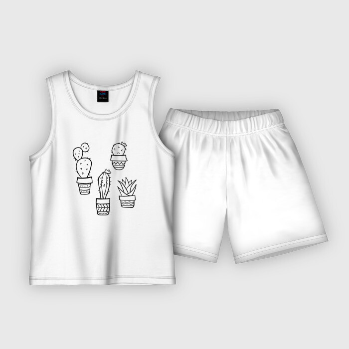 Детская пижама с шортами хлопок Дудл кактусы в горшочках фото