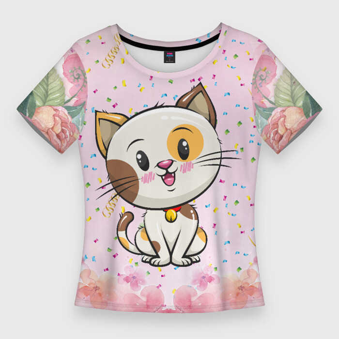 Женская футболка 3D Slim Милый пятнистый котик фото