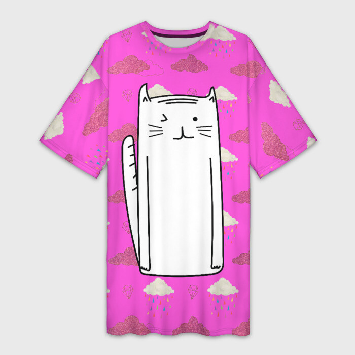 Платье-футболка 3D Длинный белый кот фото