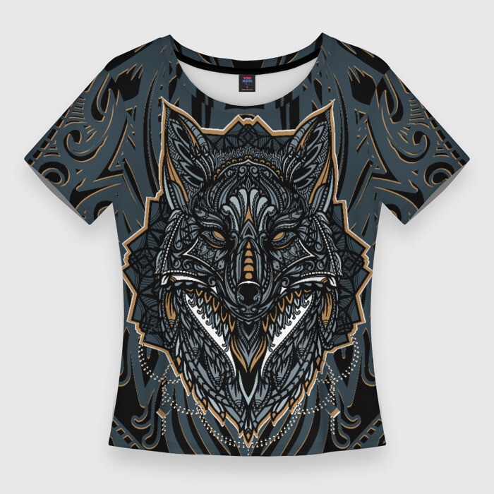 Женская футболка 3D Slim Волк. Этника фото