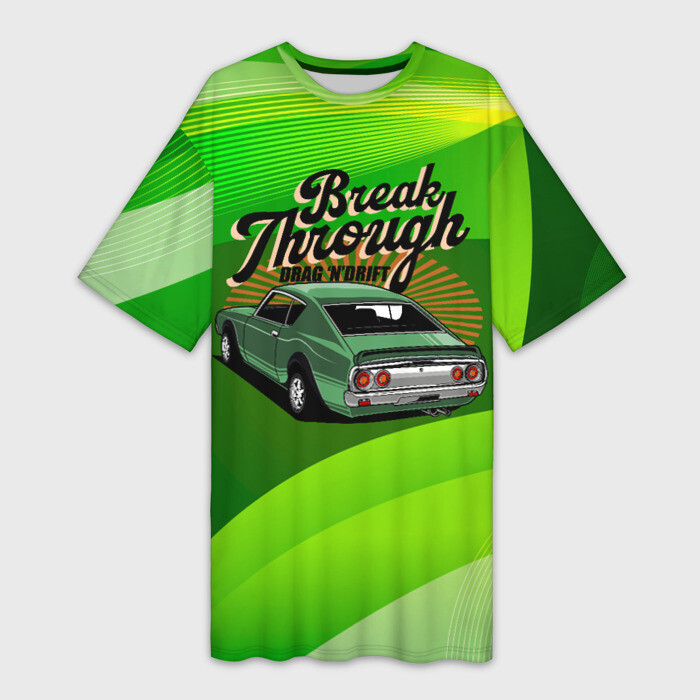 Платье-футболка 3D retro зеленый ретро автомобиль фото