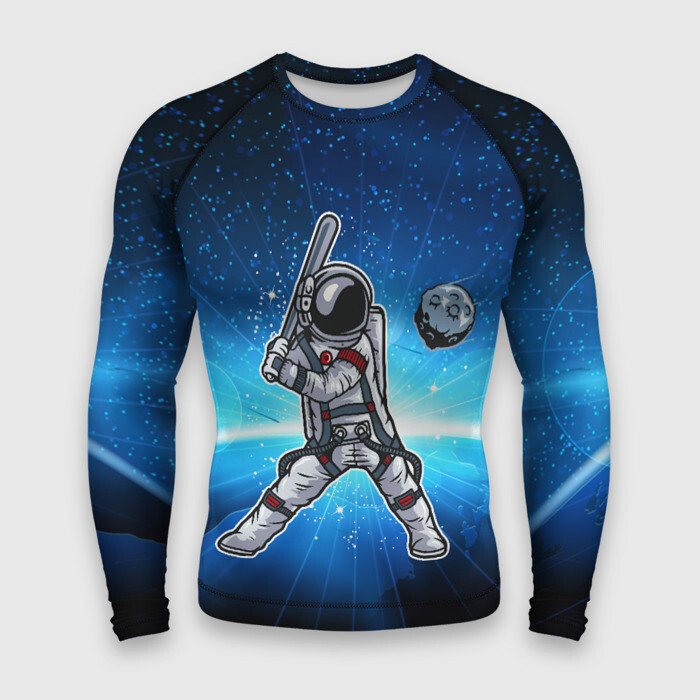 Мужской рашгард 3D Космонавт играет в бейсбол планетой фото
